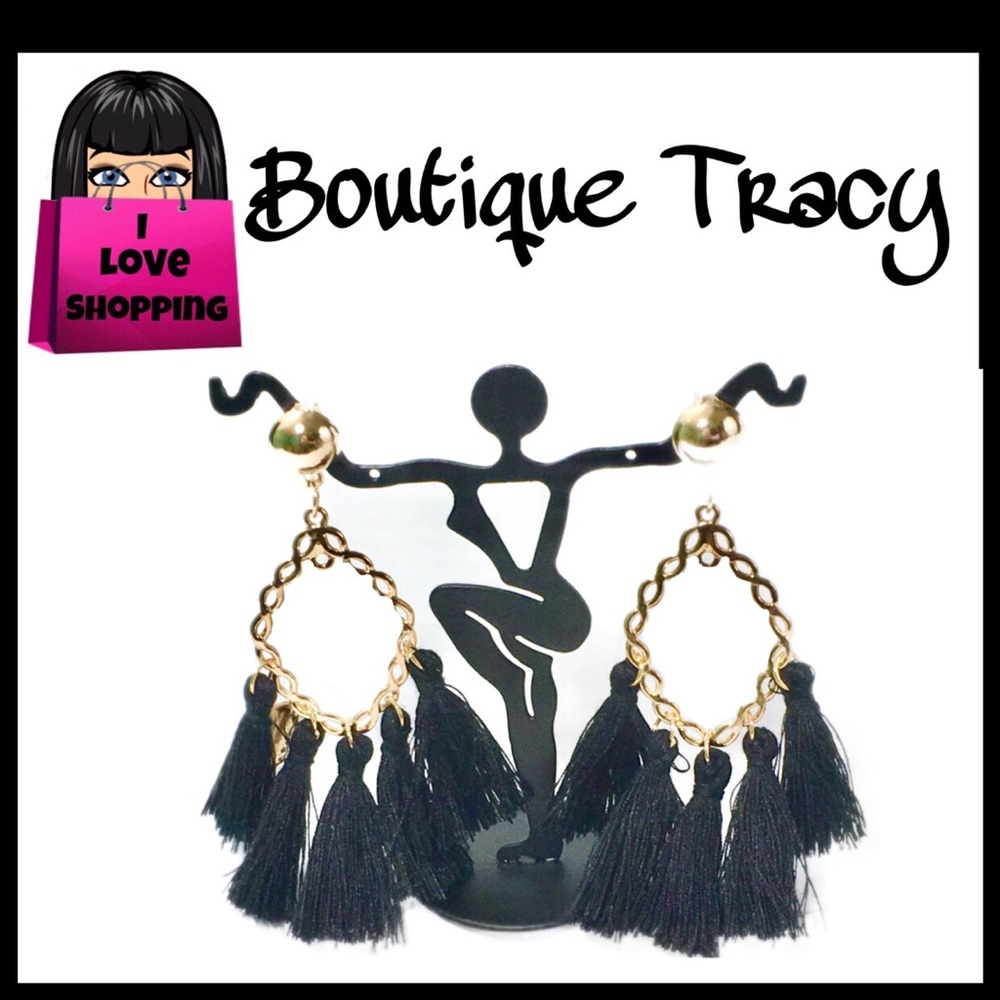 NEW Boho Black Fringe Tassel Chain Marquise Drop